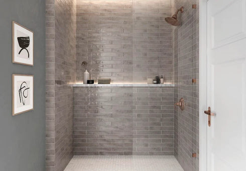 Zellige Tender Gray 2x16 Ceramic Wall and Floor Tile | Glossy Finish