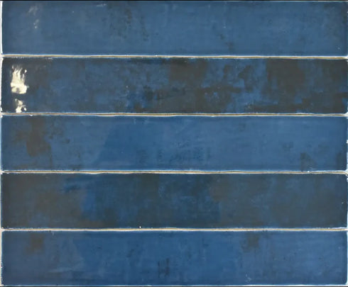 a close up of a blue tile wall