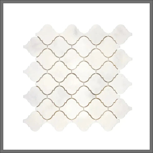 a white tile with a gray border