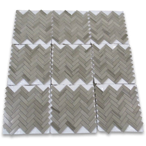 Haisa Dark Marble 1x3 Herringbone Mosaic Tile Polished