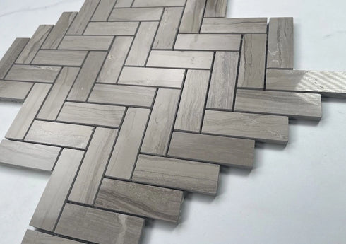 Haisa Dark Marble 1x3 Herringbone Mosaic Tile Polished