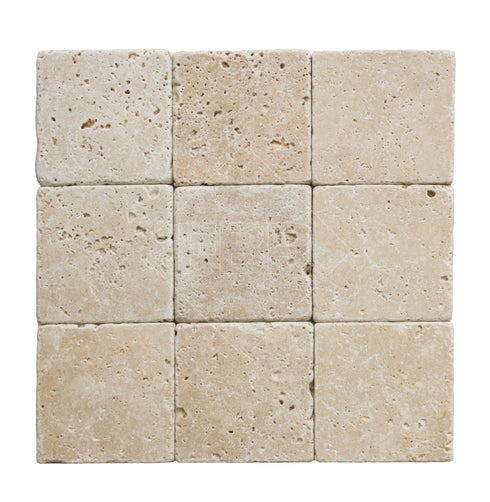 Oyster Travertine Tile 4" X 4" 3/8 Tumbled Tile