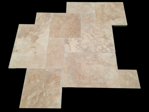Walnut Travertine Tumbled Exterior Pool Paver Versailles 1.25"