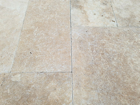 Walnut Travertine Tumbled Exterior Pool Paver Versailles 1.25"