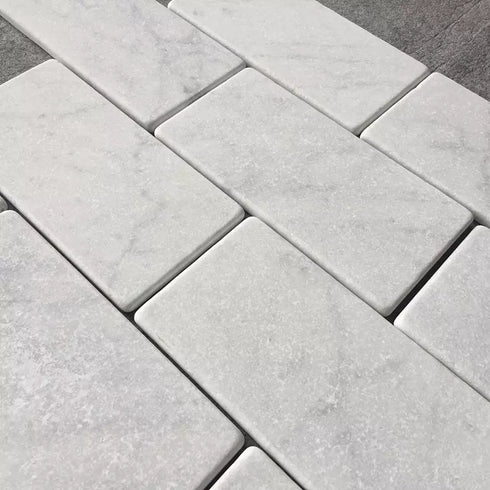 Carrara Italian White Tumbled Wall and Floor Tile 3x6"