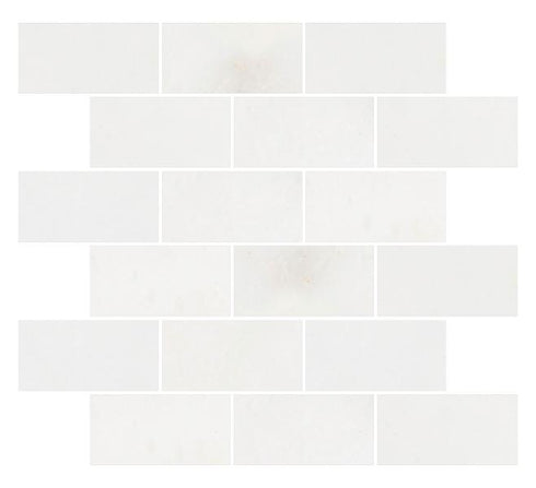 Afyon White Polished Brick Mosaic Wall and Floor Tile 2"x4"