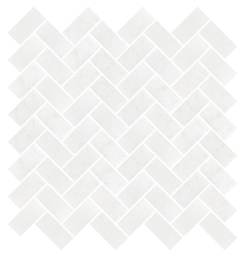 Afyon White Polished Herringbone Mosaic Tile 1"x2"
