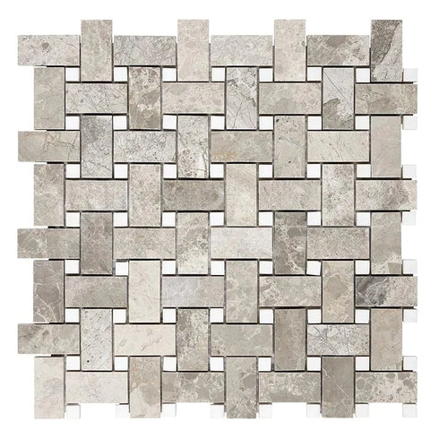 Atlantic Grey Basketweave with White Dots Mosaic Tile