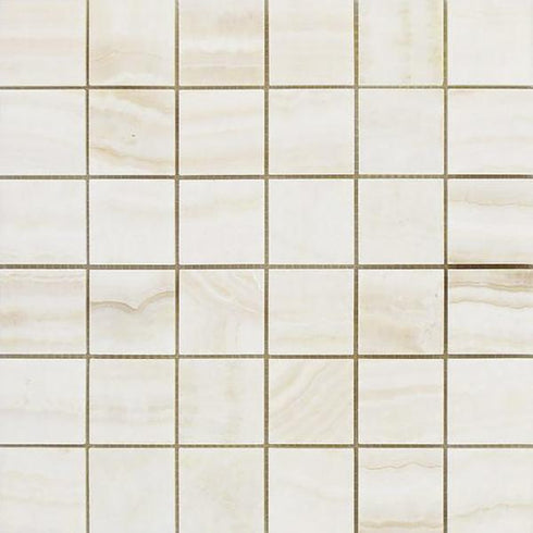 Bianco Onyx Polished Vein Cut Square Mosaic Tile 2"