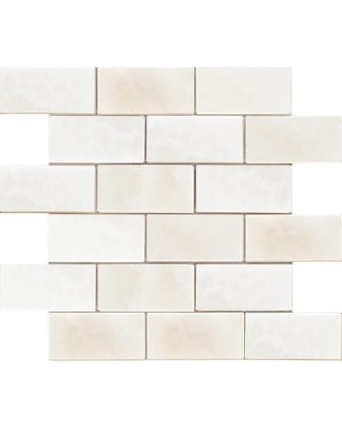 Bianco Onyx Polished Cross Cut Brick Mosaic Tile 2x4"
