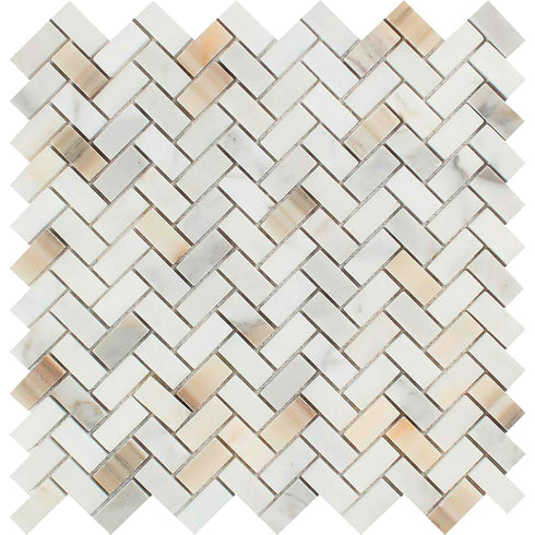 Calacatta Gold 5/8" x 1 1/4" Mini-Herringbone Mosaic Polished