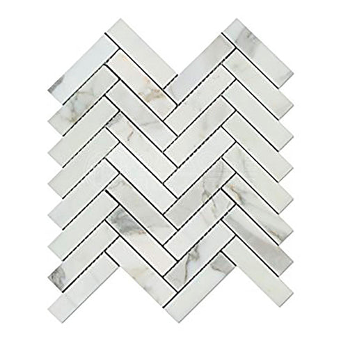 Calacatta Gold Herringbone Mosaic Backsplash Wall Tile 1x4"
