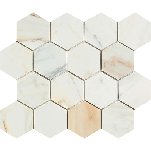 Calacatta Gold Hexagon Mosaic Backsplash Wall Tile 3"