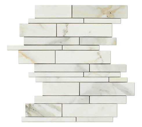 Calacatta Gold Manhattan Random Strip Mosaic Backsplash Wall Tile