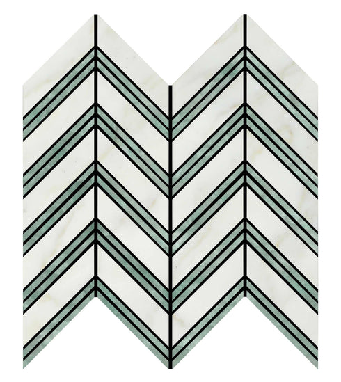 Calacatta Gold w/Ming-Green Chevron Mosaic Backsplash Wall Tile