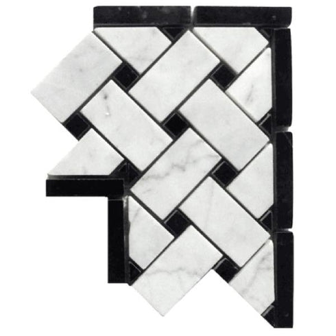 Carrara Italian White Basketweave with Black Corner Border Tile