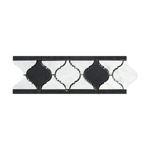 Carrara Italian White Arabesque Lantern Border with Black