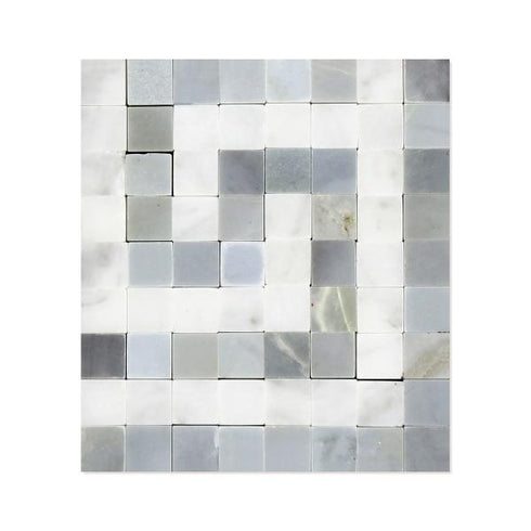 Carrara White - Greek Key Border CORNER (Blue-Gray) Polished