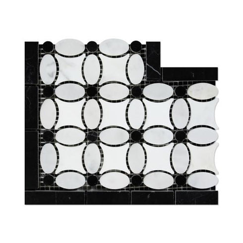 Carrara White - Florida Flower Border CORNER (Black) Polished