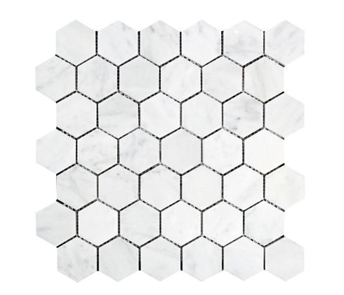 Carrara Italian Hexagon Mosaic Backsplash Wall Tile 2"
