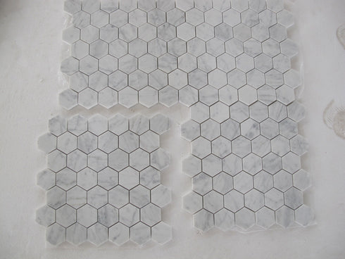 Carrara Italian Hexagon Mosaic Backsplash Wall Tile 2"