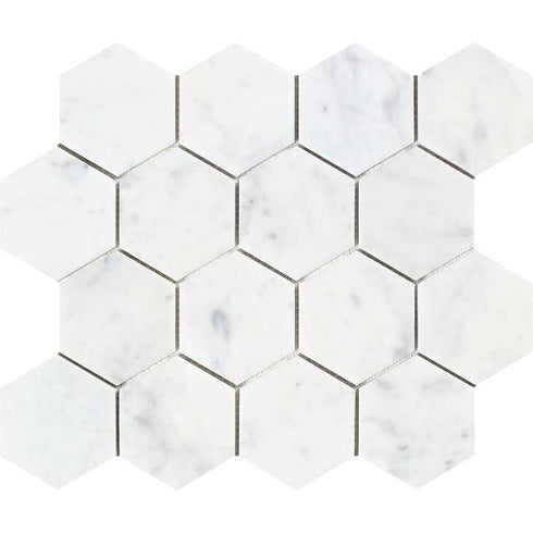 Carrara Italian Hexagon Mosaic Backsplash and Wall Tile 3"