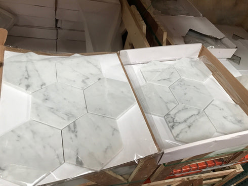 Carrara Italian Hexagon Mosaic Backsplash and Wall Tile 5"