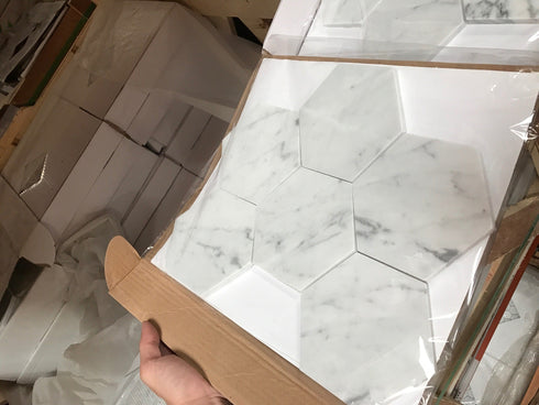 Carrara Italian Hexagon Mosaic Backsplash and Wall Tile 5"