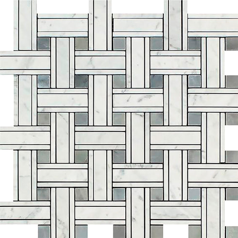 Carrara White - Triple-Weave (Blue-Gray) Mosaic Polished
