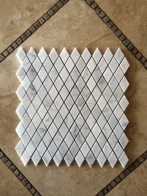 Carrara Italian Diamond Mosaic Backsplash and Wall Tile 1x2"