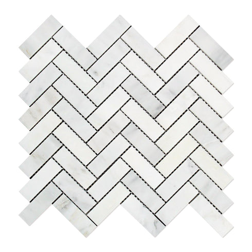 Carrara Italian Herringbone Mosaic Backsplash and Wall Tile 1x3"