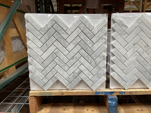 Carrara Italian Herringbone Mosaic Backsplash and Wall Tile 1x3"