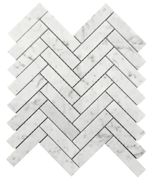 Carrara Italian Herringbone Mosaic Backsplash and Wall Tile 1x4"