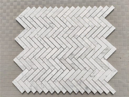 Carrara Italian Herringbone Mosaic Backsplash and Wall Tile 1x4"