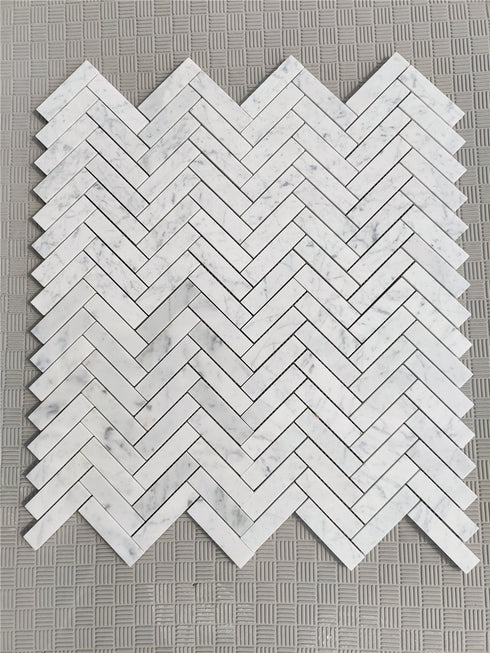 Carrara Italian Herringbone Mosaic Backsplash and Wall Tile 1x4"
