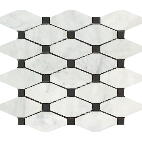 Carrara White Octave Pattern w/ Black (Long Octagon) Polished