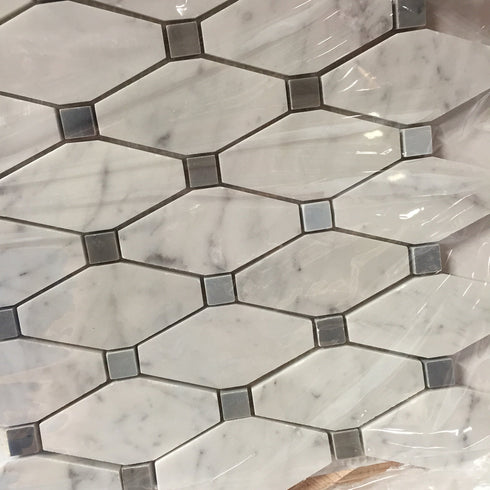 Carrara White Octave Pattern w/ Blue (Long Octagon) Polished