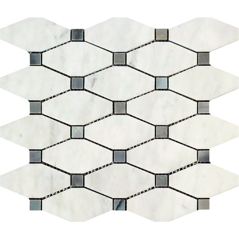 Carrara White Octave Pattern w/ Blue (Long Octagon) Polished