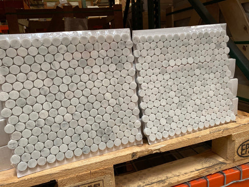 Carrara Italian Penny Round Mosaic Backsplash Wall Tile