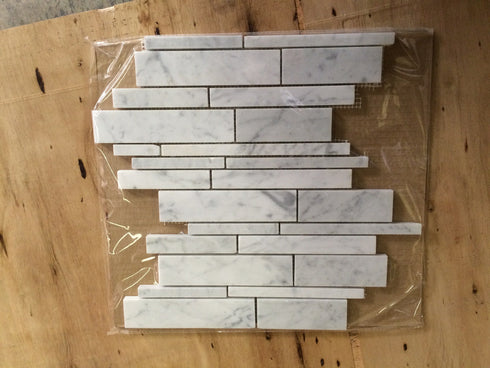 Carrara Italian Random Strip Mosaic Backsplash Wall Tile