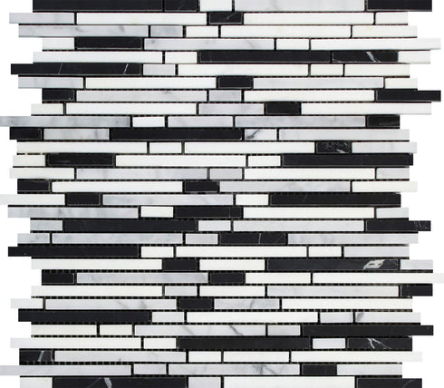 Carrara White Bamboo Sticks (Mix Color) Mosaic Polished