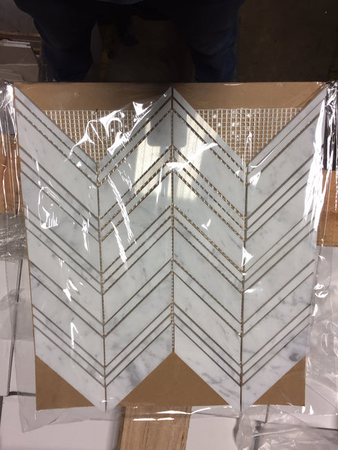 Carrara Italian Chevron Mosaic Backsplash and Wall Tile