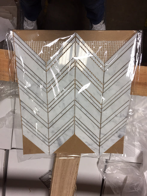 Carrara Italian Chevron Mosaic Backsplash and Wall Tile