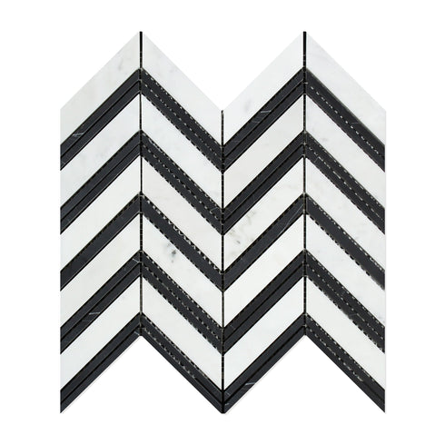 Carrara Italian Chevron w/Black Mosaic Backsplash and Wall Tile