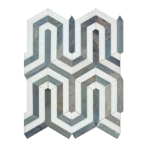 Carrara White Berlinetta Design (Carrara w/ Blue-Gray) Polished
