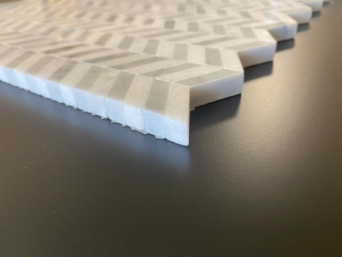 Carrara Mini Chevron w/ Blue - Grey Mosaic Tile