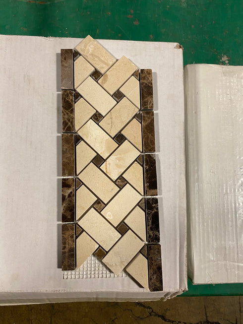 Crema Marfil 4 3/4" X 12" Basketweave Border Dark Dots Polished