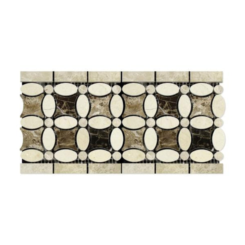 Crema Marfil 6" X 12" Flower Border w / Crema & Dark Polished