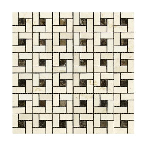 Crema Marfil Pinwheel w/Emp. Dark Polished Mosaic Tile