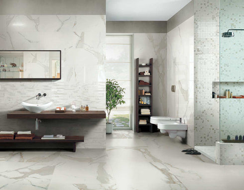 Italian Calacatta Glossy Marble Look Polished Floor And Wall Tile 12" x 24"